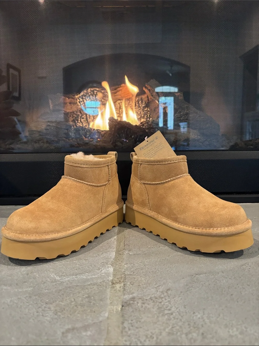 Bearpaw Retro Shorty ankle boot,cow suede,wool blend,Bear Coat treated,chunky